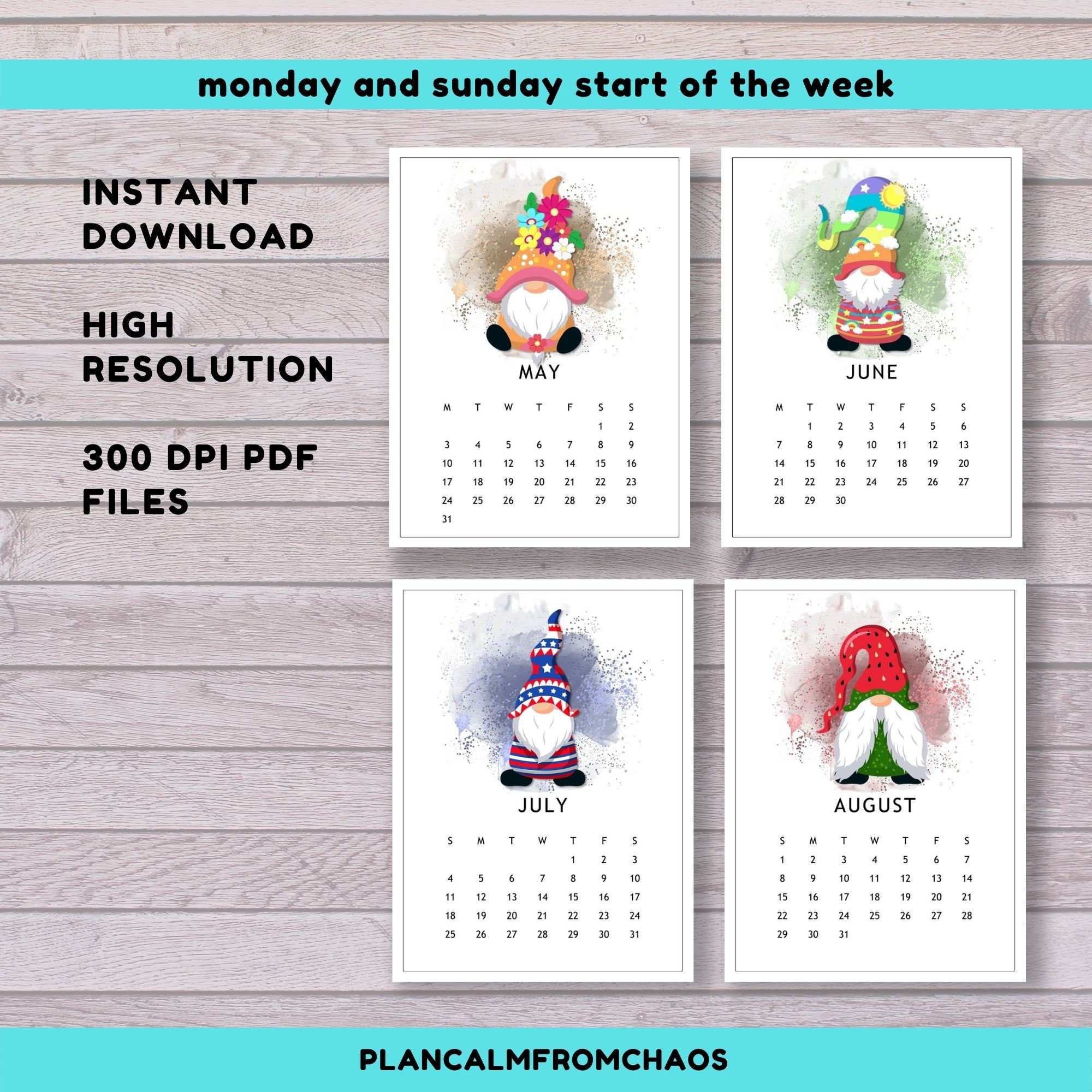 2021 Printable Gnome Calendar DIGITAL DOWNLOAD US letter Etsy