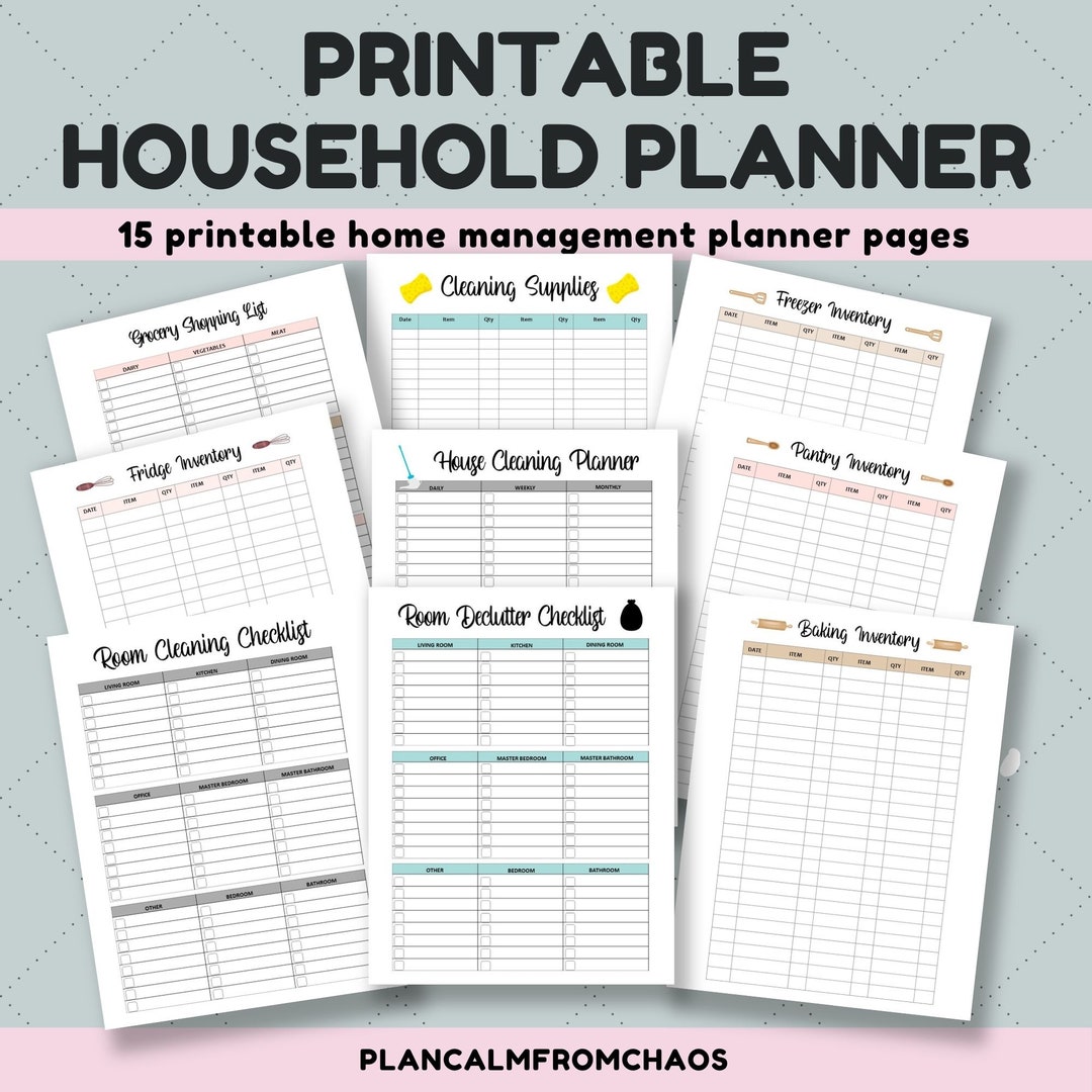 Printable Home Management Bundle, DIGITAL DOWNLOAD. 15 Page Household ...
