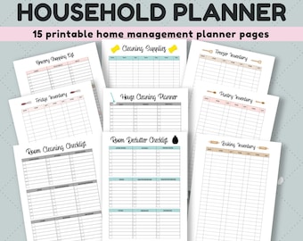 Printable Home Management Planner Bundle: Cleaning & Inventory Lists (Digital Download)