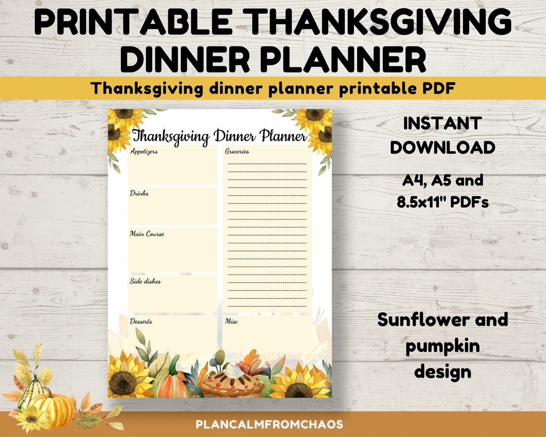 Printable Thanksgiving Dinner Planner. DIGITAL DOWNLOAD. - Etsy UK