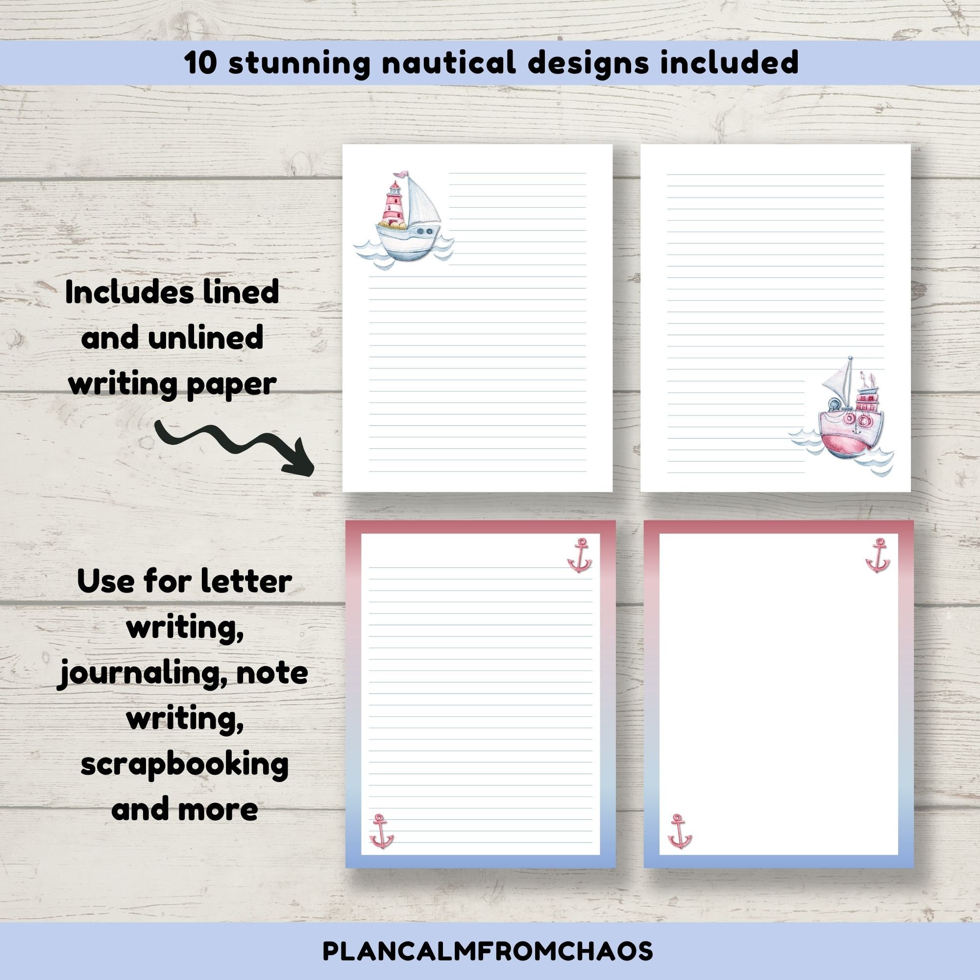 Printable Nautical Stationery, DIGITAL DOWNLOAD, Printable Writing ...