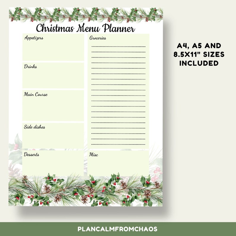 Printable Christmas Menu Planner DIGITAL DOWNLOAD Christmas Etsy UK printable-christmas-menu-planner-digital-download-christmas-etsy-uk