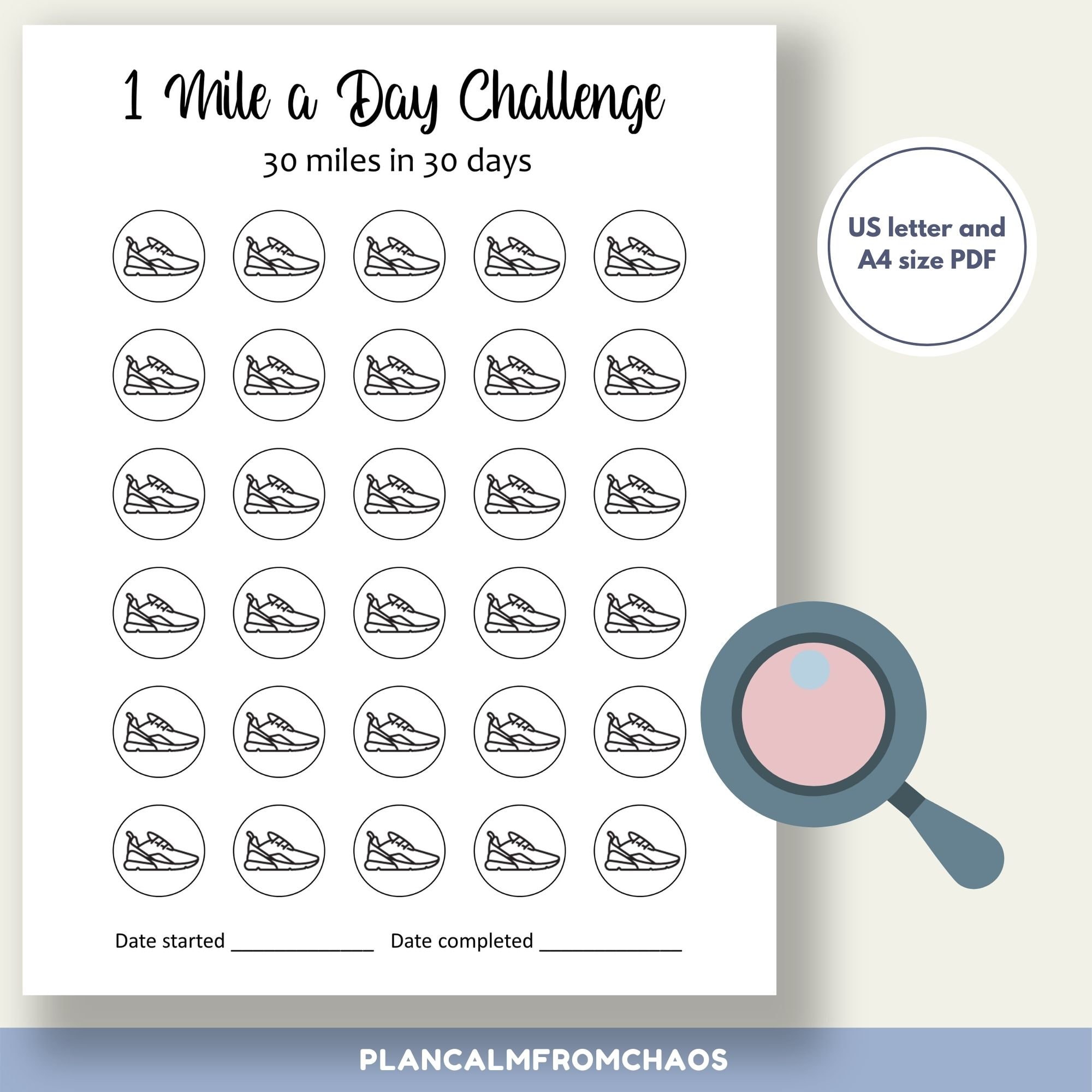 1 mile a day 30 day challenge tracker printable. DIGITAL - Etsy España