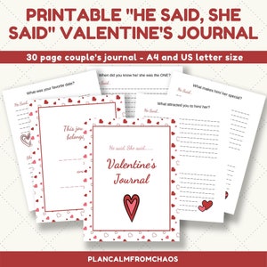 Printable Valentine&#39;s Journal - He Said, She Said, DIGITAL DOWNLOAD, Couple Journal, perfect Valentine&#39;s gift for her. 30 page journal.
