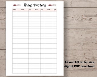 Fridge Inventory List: Kitchen Organizer (Digital Download)