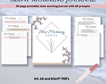 Slow Morning Routine PDF Journal , DIGITAL DOWNLOAD, 54 page journal with 50 prompts for your slow morning routine. A4 A5 and 8.5x11 pdf