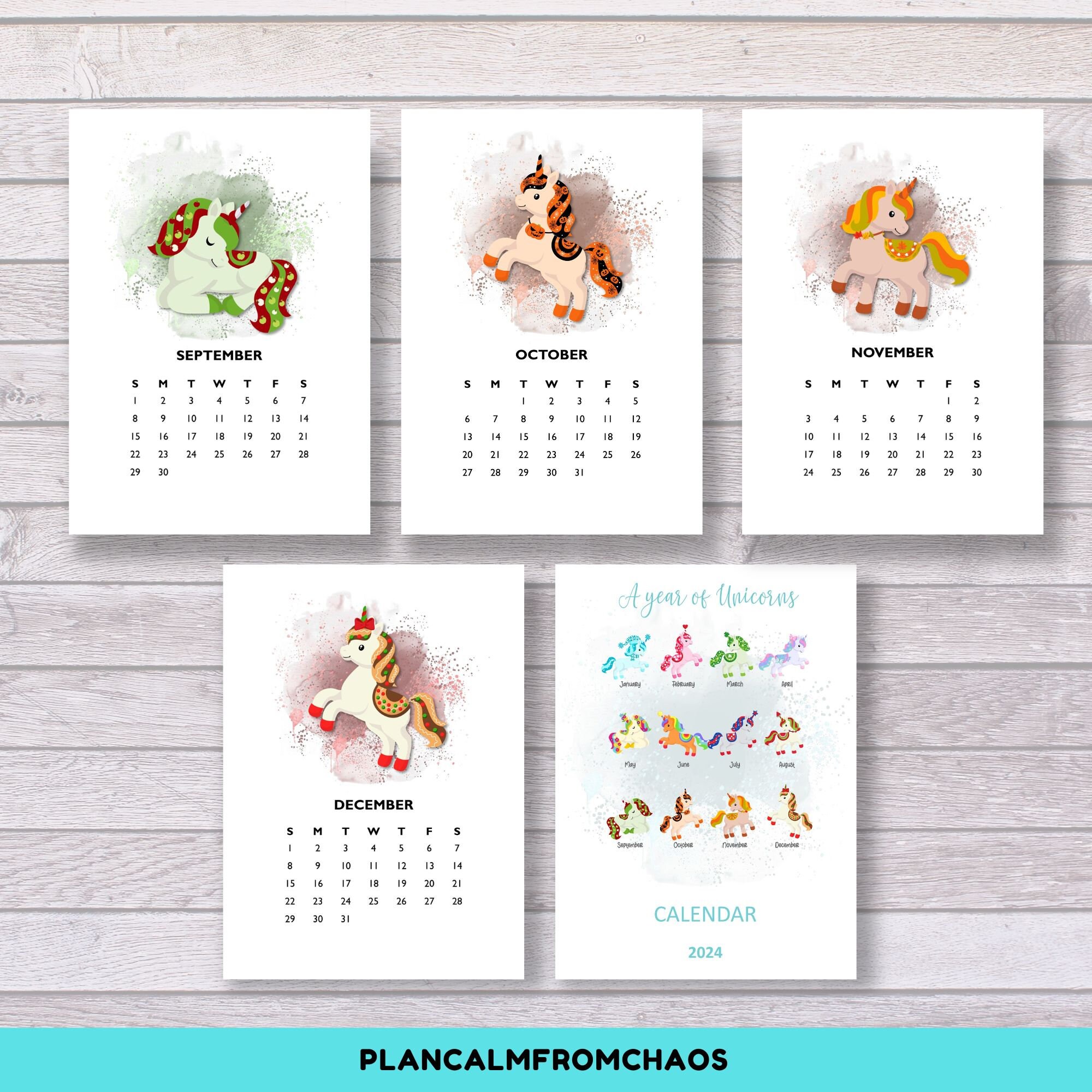 2024 Monthly Unicorn Calendar Printable DIGITAL DOWNLOAD Fun - Etsy