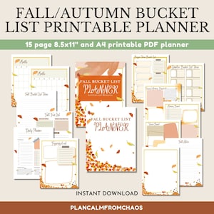 Printable Fall Bucket List Printable Planner, DIGITAL DOWNLOAD, 15 page Fall Autumn Bucket List Planner A4 and 8.5x11 size PDF. Fall Planner