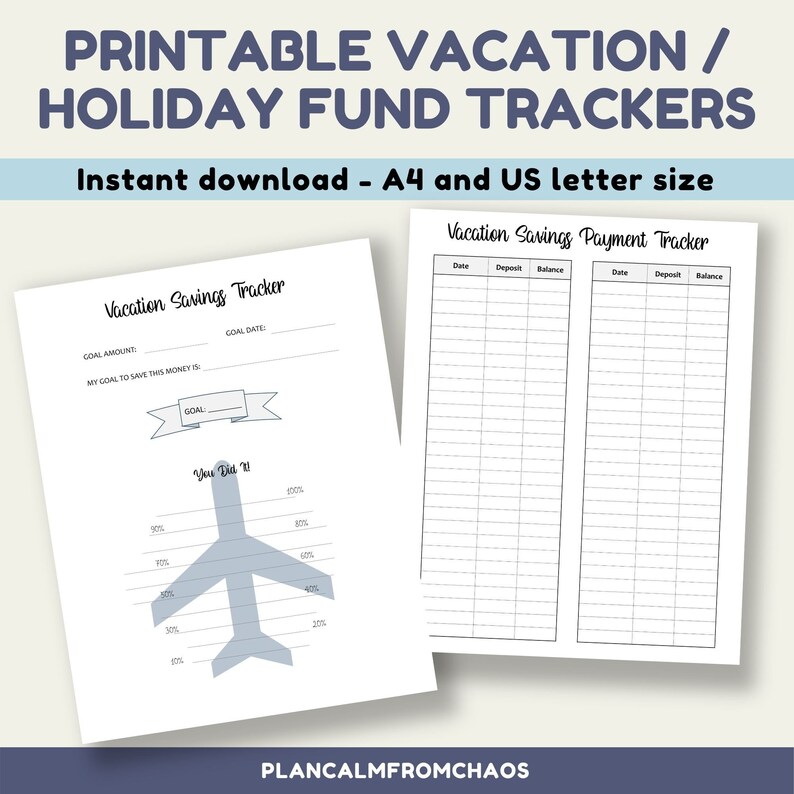 Printable Vacation Savings Trackers. DIGITAL DOWNLOAD. - Etsy