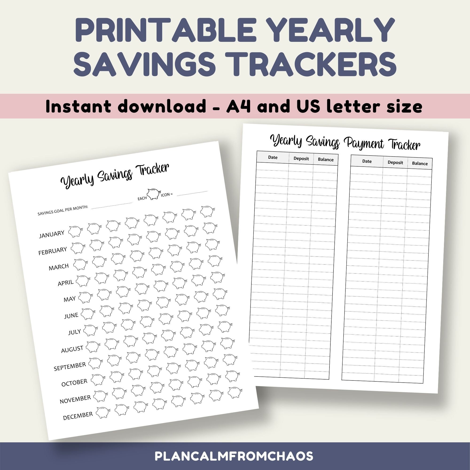 Printable Yearly Savings Trackers. DIGITAL DOWNLOAD. Yearly Etsy UK