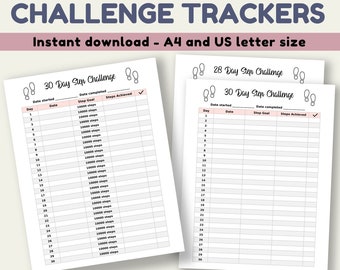 30 day challenge step tracker printables. DIGITAL DOWNLOAD. Track your daily steps with these walking challenge printable trackers.