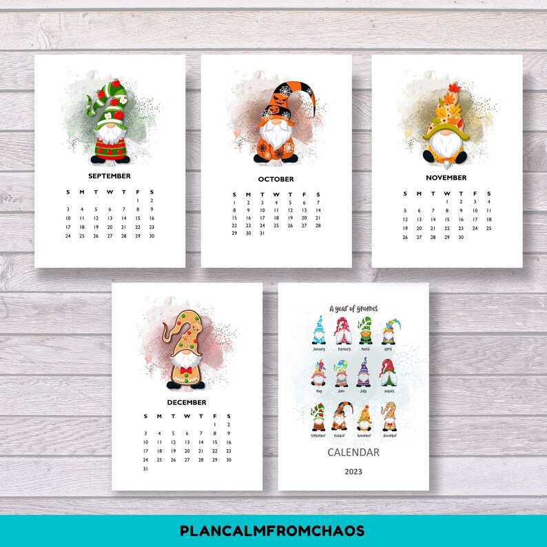 2023 Printable Gnome Calendar DIGITAL DOWNLOAD US Letter Etsy