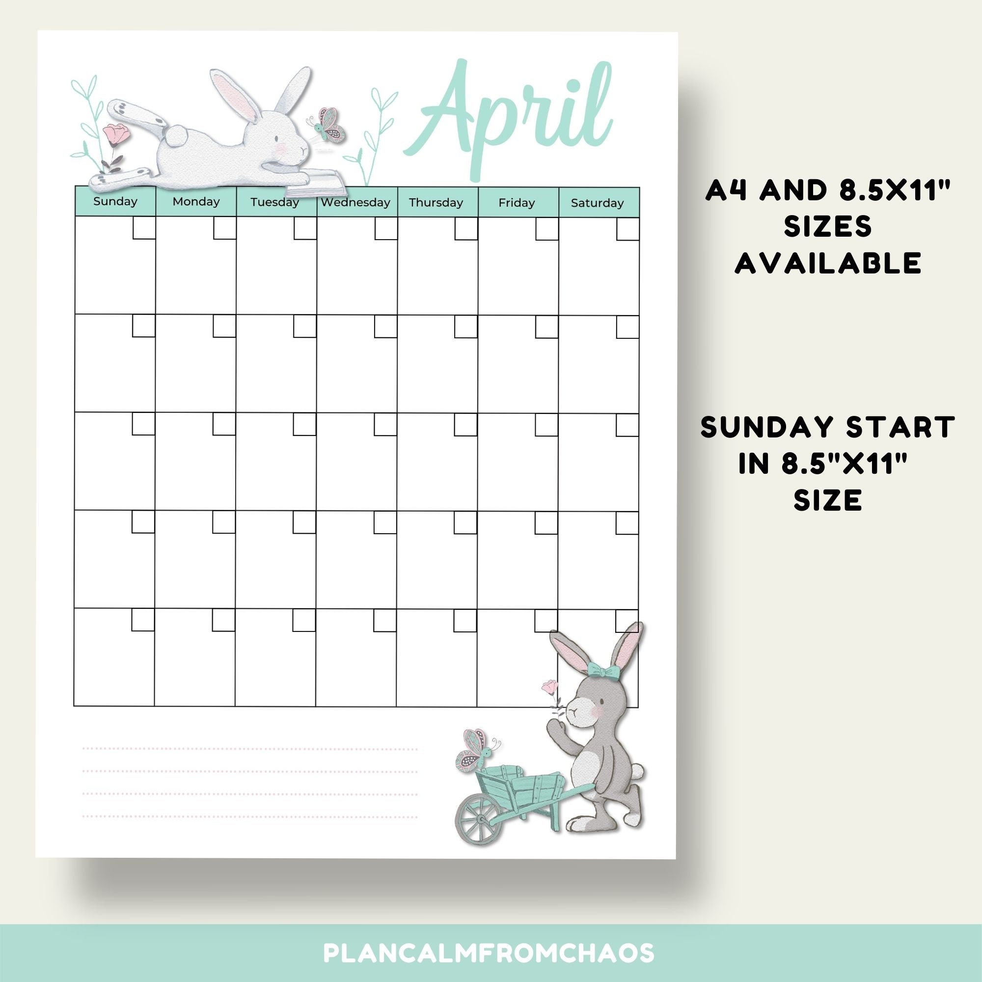 Bunny Calendar Printable