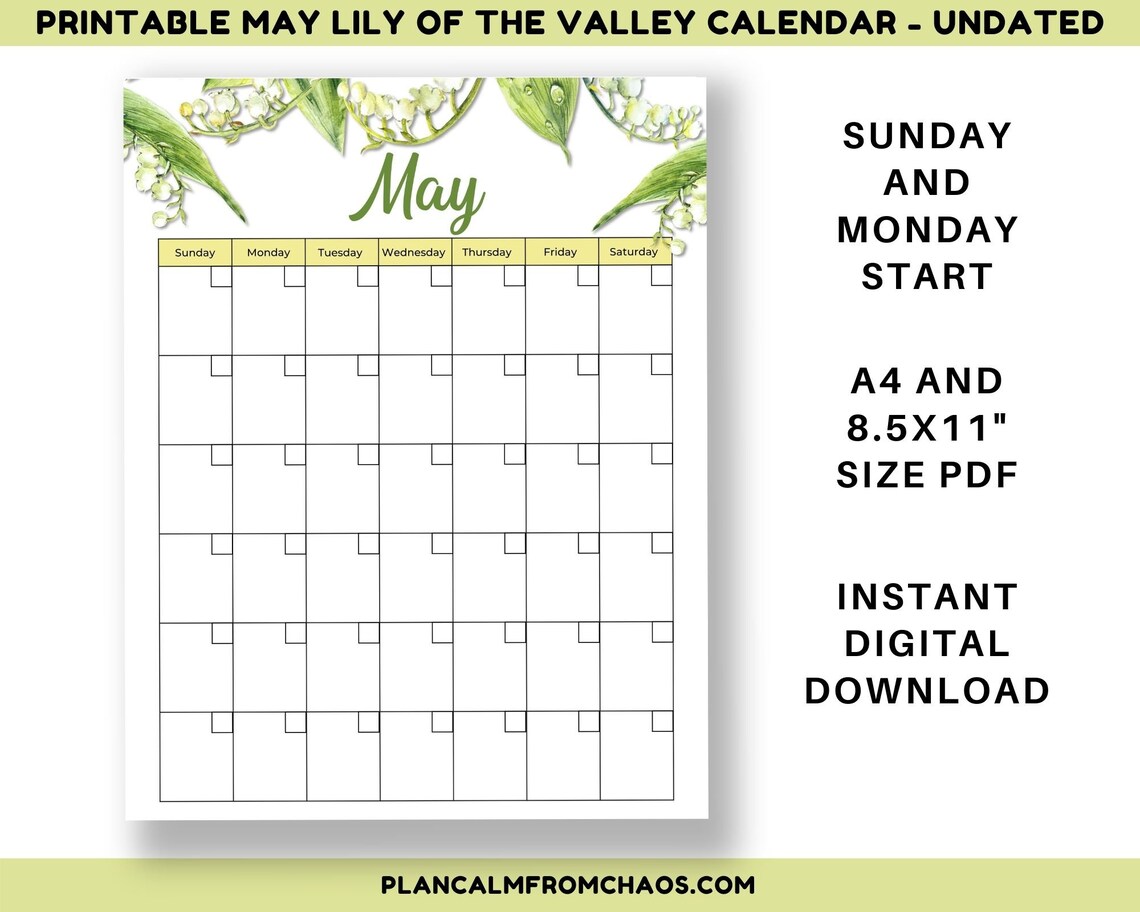 Printable May Monthly Calendar DIGITAL DOWNLOAD May Undated | Etsy