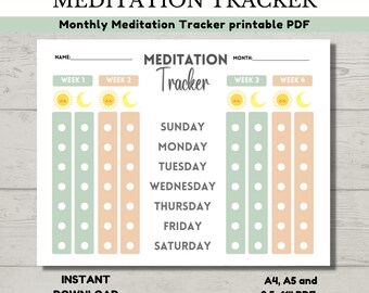 Tracker di meditazione mensile stampabile: Bujo Planner (download digitale)