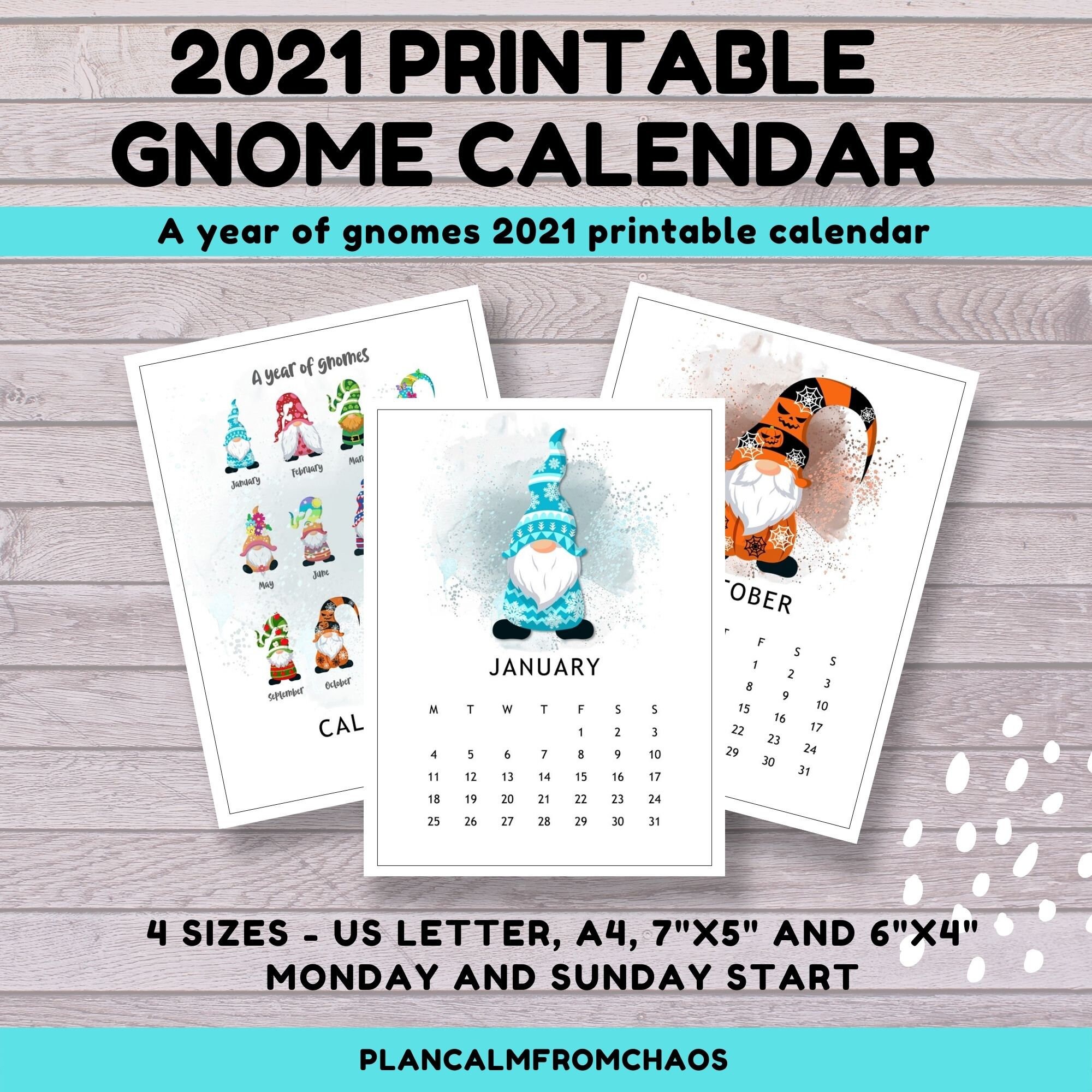 2021 Printable Gnome Calendar DIGITAL DOWNLOAD US letter Etsy