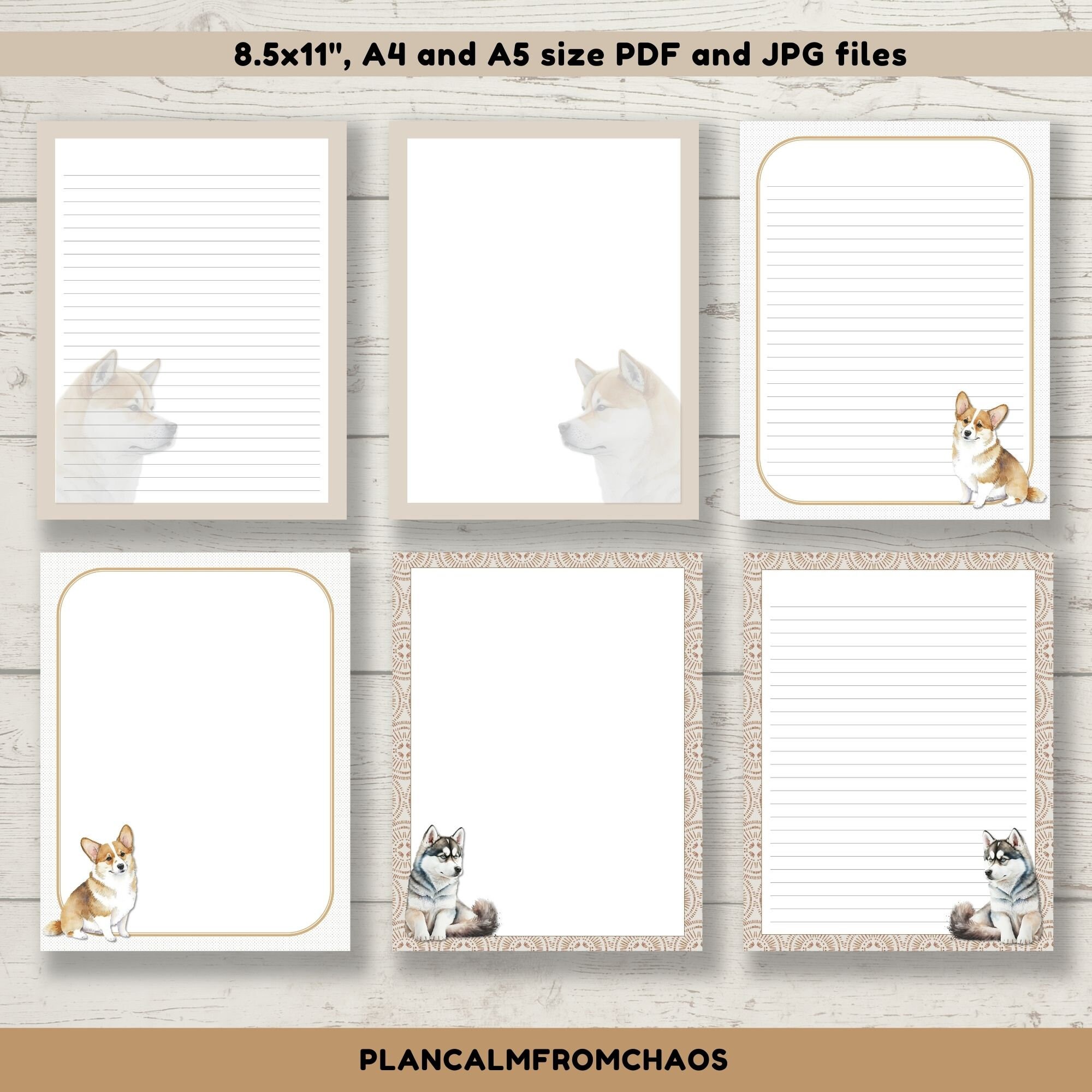 Printable Dog Stationery Set, DIGITAL DOWNLOAD, Printable Writing Paper