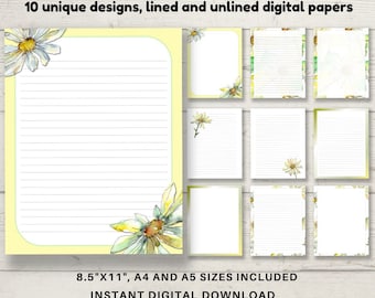 Daisy Stationery: Floral Writing Paper, A4 A5 8.5x11 (Digital Download)