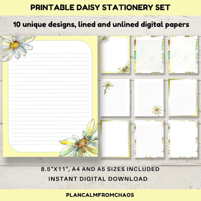Daisy Printable Stationery, DIGITAL DOWNLOAD, Printable Writing Paper ...