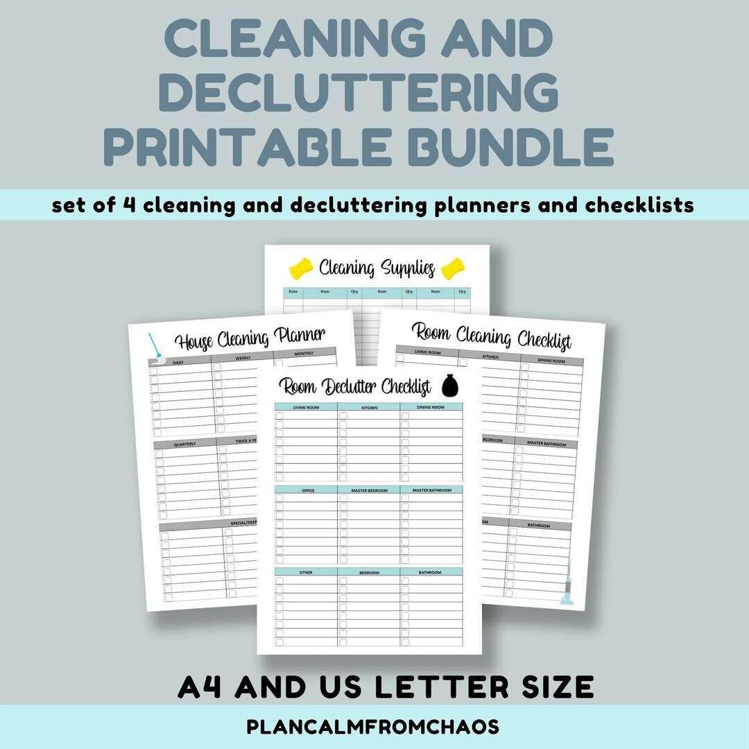 Clean And Declutter Graphics Printable Cleaning and Decluttering Planners. DIGITAL DOWNLOAD, 4 ...