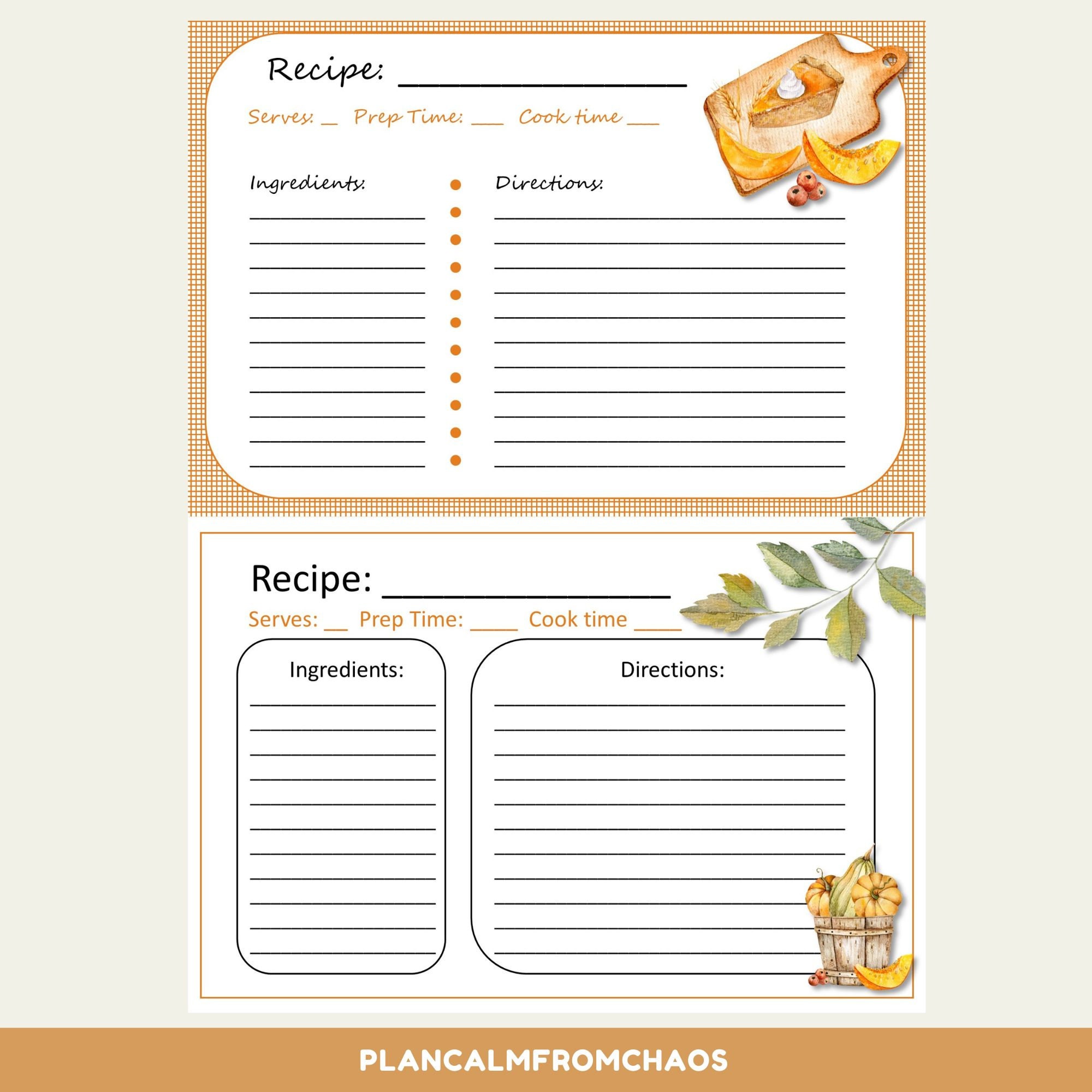 Printable Thanksgiving Recipe Cards, Digital Download, 6x4, 4 ...