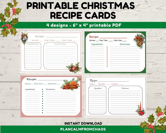 Printable Christmas Recipe Cards Digital Download - Etsy