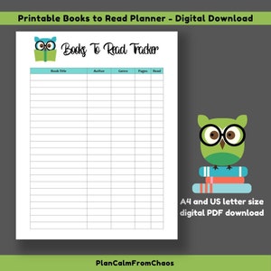 Libros imprimibles para leer Tracker, DESCARGA DIGITAL. Lleve un registro de su lista de lectura con este divertido planificador de libros imprimible en PDF. A4 + carta estadounidense