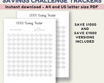 1K Savings Tracker Printable. DIGITAL DOWNLOAD. Printable 1000 savings challenge tracker. Budget printable PDF in A4 and 8.5x11" size