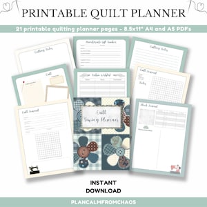 Printable Quilt Planner. DIGITAL DOWNLOAD. Use these printable quilting planner pages to create your own quilt journal, 21 page quilt binder
