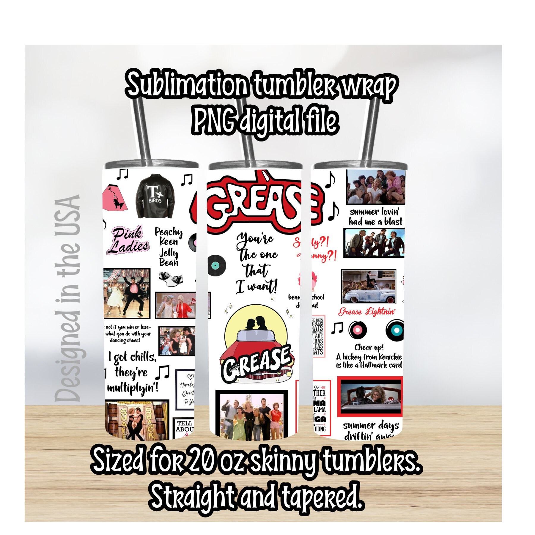 Grease Movie Theme Oz Tumbler Wrap Printable Png Digital Etsy Ireland