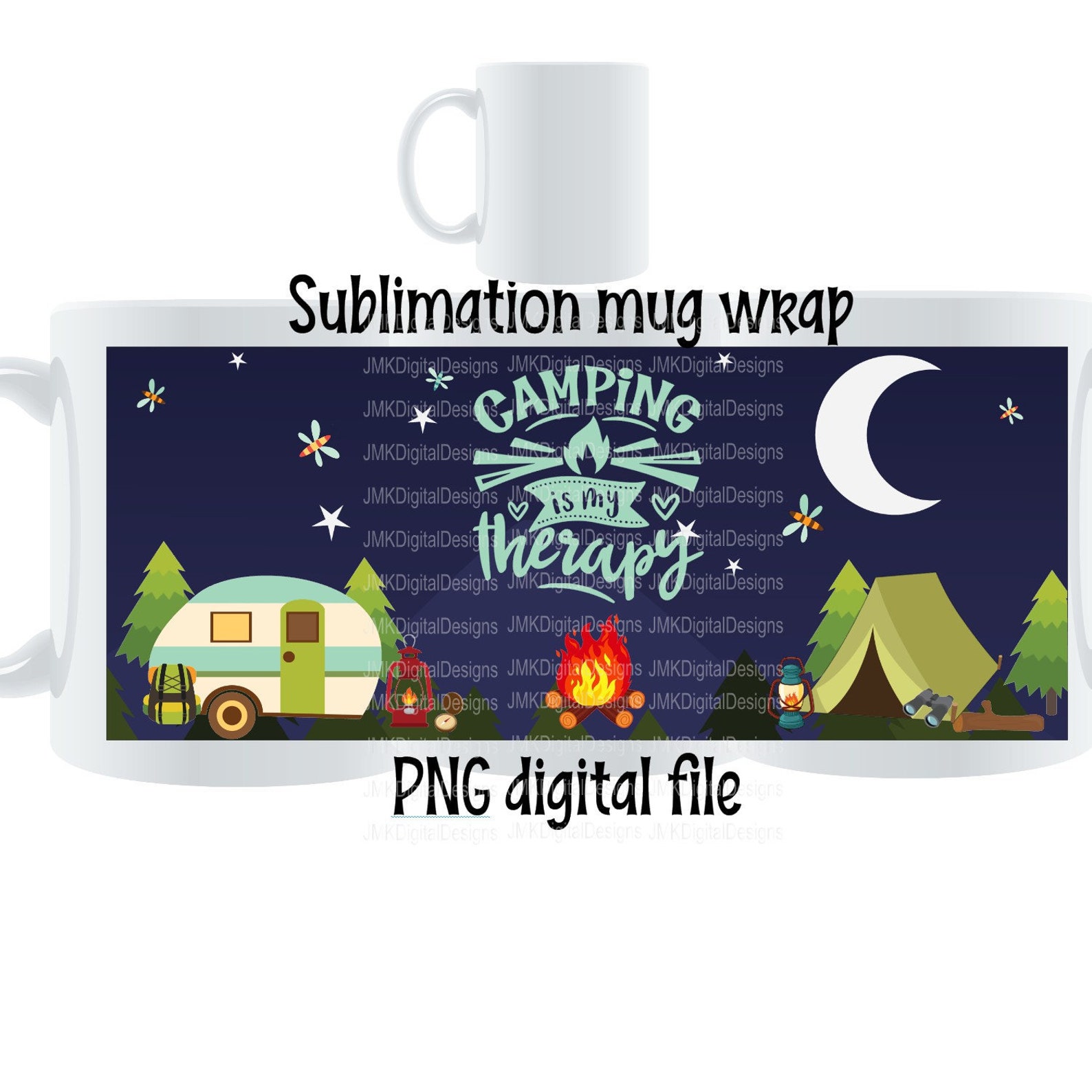 Camping is My Therapy sublimation Mug Wrap PNG Digital File Etsy UK