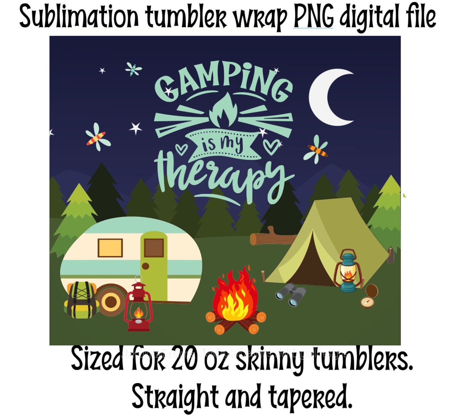 Camping is my therapy 20 oz Sublimation Tumbler Wrap PNG Etsy