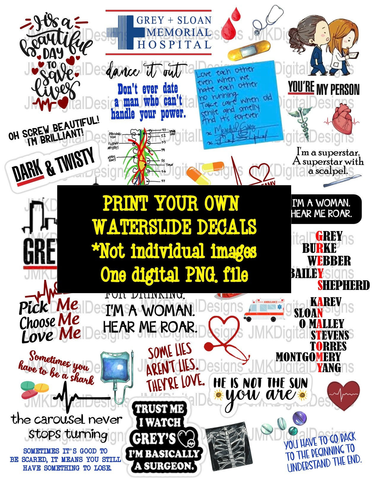 Greys Anatomyprint Your Own Waterslide Decals PNG Digital Etsy
