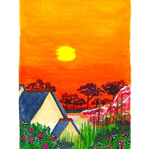 Aquarellsammlung „Sonne“ – Bretonischer Sonnenuntergang