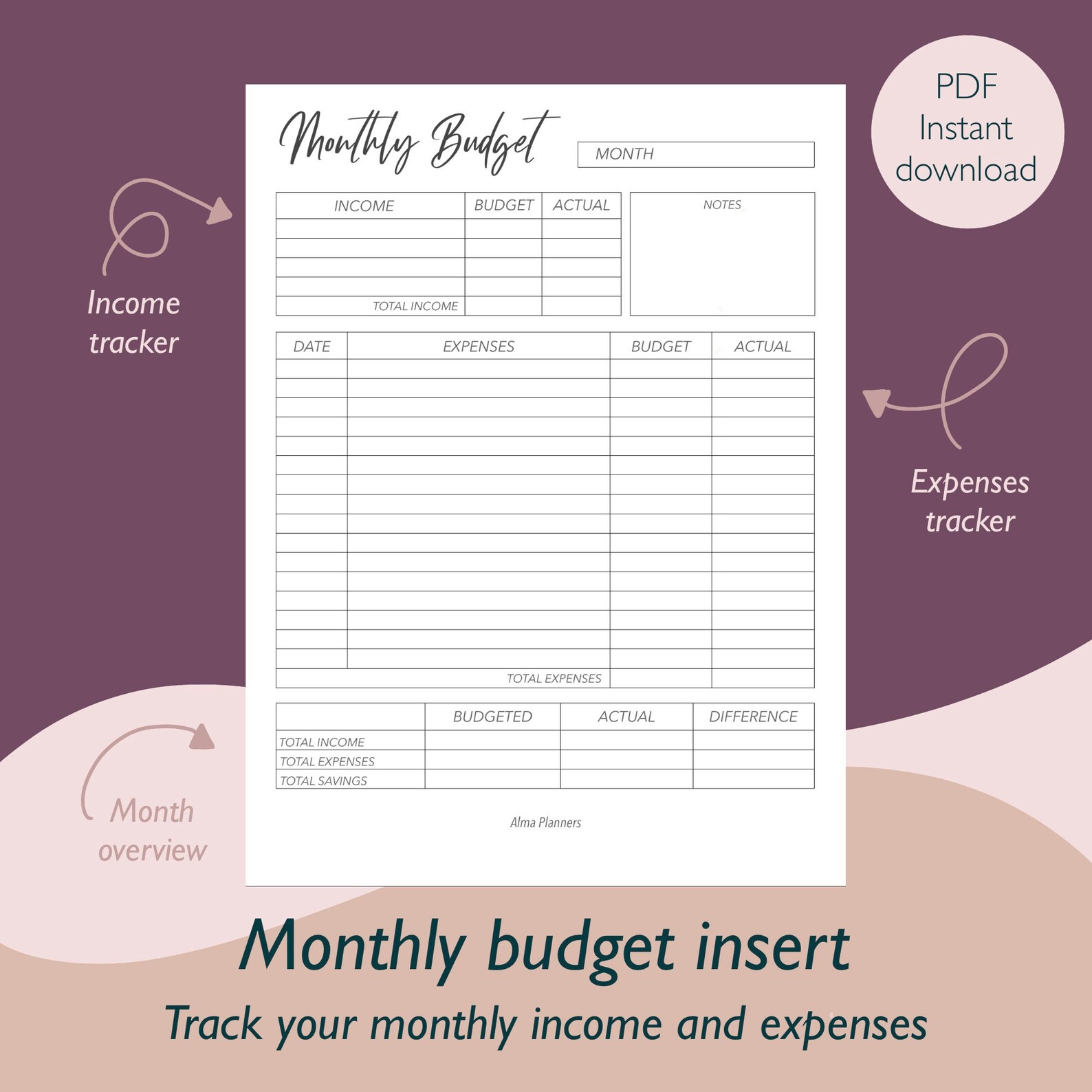 Digital Budget Planner Monthly Budget for Goodnotes Notability Digital