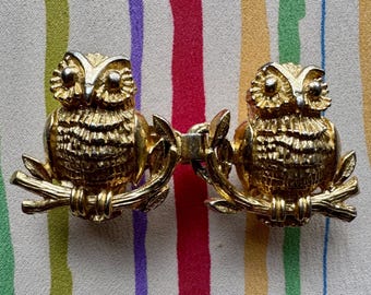 Vintage Signed 1975 MIMI Gold Tone OWL Figural Belt Buckle  display picture 1