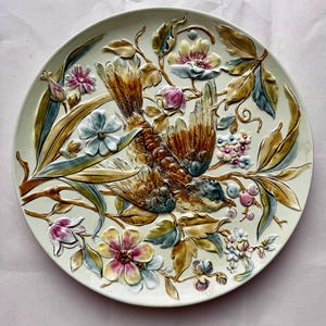 Beautiful Antique Continental Majolica Bird Plate.