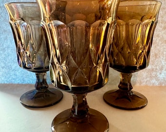 Set of Three Vintage 1980’s Noritake Prespective Brown Water Goblets.