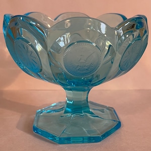 Vintage Fostoria Coin Blue Glass Small Compote