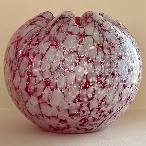 Vintage Rose Bowl Cranberry Spatter Ware Mica Fleck Spangle Glass