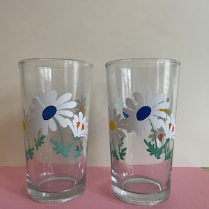 Pair Vintage Firna Indonesia Glass Tumblers with Floral Motif