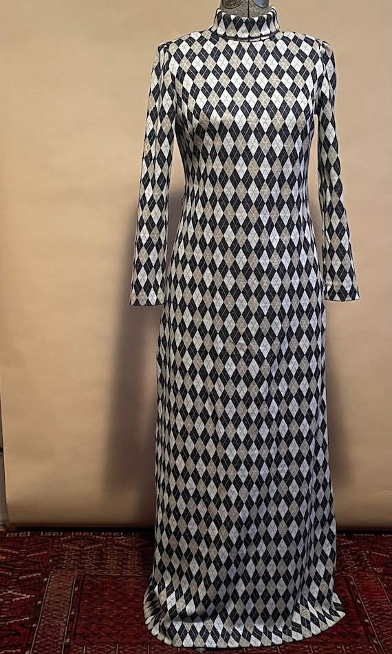 70's Argyle Knit Turtleneck Maxi by Bayberry