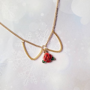 Rose necklace, gold rose necklace, red rose necklace, rose charm, gold chain necklace, gold chain, flower necklace, minimal, elegant