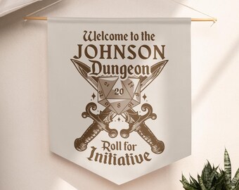 Personalized Fantasy Pennant Flag, Custom Family Dungeon Sign, Medieval Wall Banner, Dungeon Master Gift