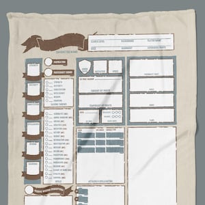 Dungeons and Dragons BLANKET Character Sheet Throw Blanket