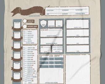 Dungeons and Dragons BLANKET Character Sheet Throw Blanket