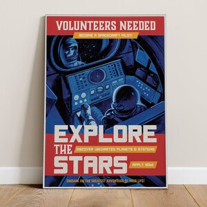 Explore the Stars Vintage Space Travel Spaceship Poster