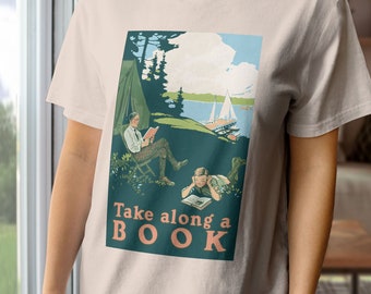Vintage Book Camping T-Shirt | Lake Reading, Bookish Gift