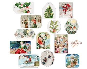 Printable Vintage Christmas Gift Tags | Holiday Wrapping Labels Digital Download