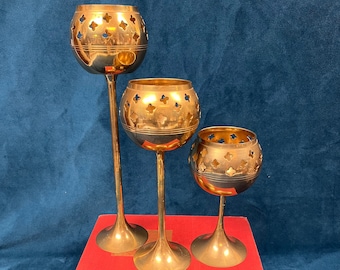 Nice Vintage Set of 3 Brass Candle Holders